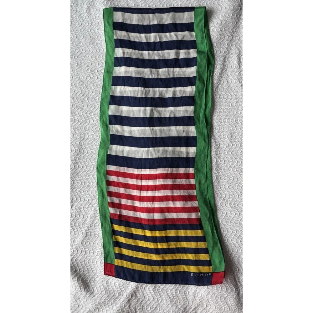 Echo Scarf Women Multi Color Striped Silk Vintage Style Long Rectangle SIZE OS